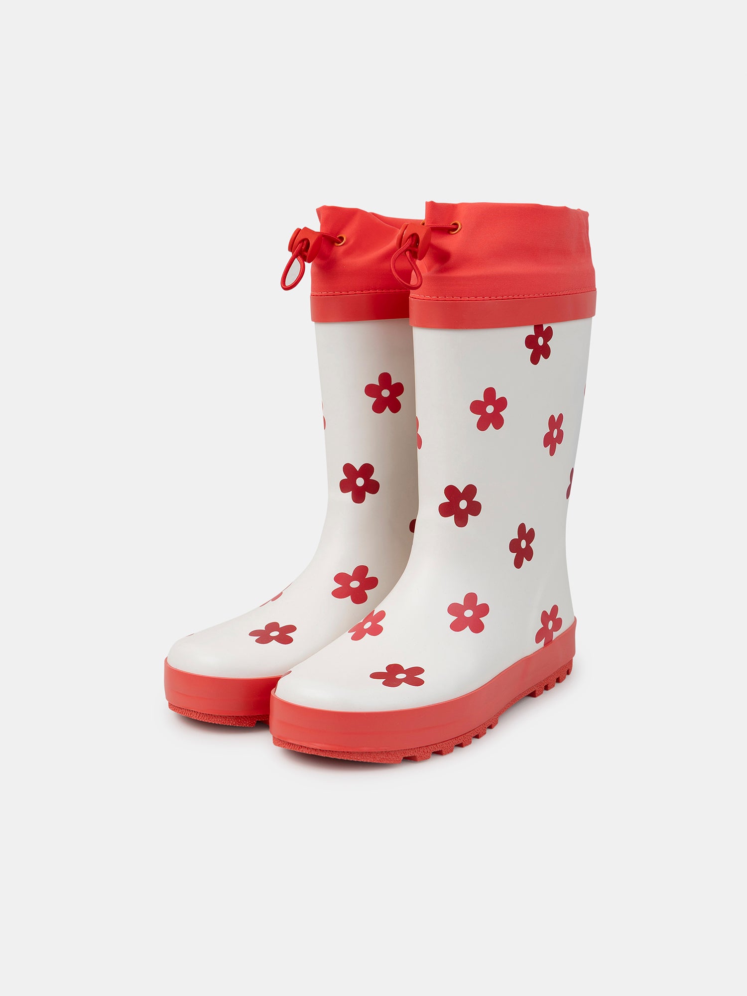 Weiße und rote Gummistiefel mit Blumendruck für Mädchen
