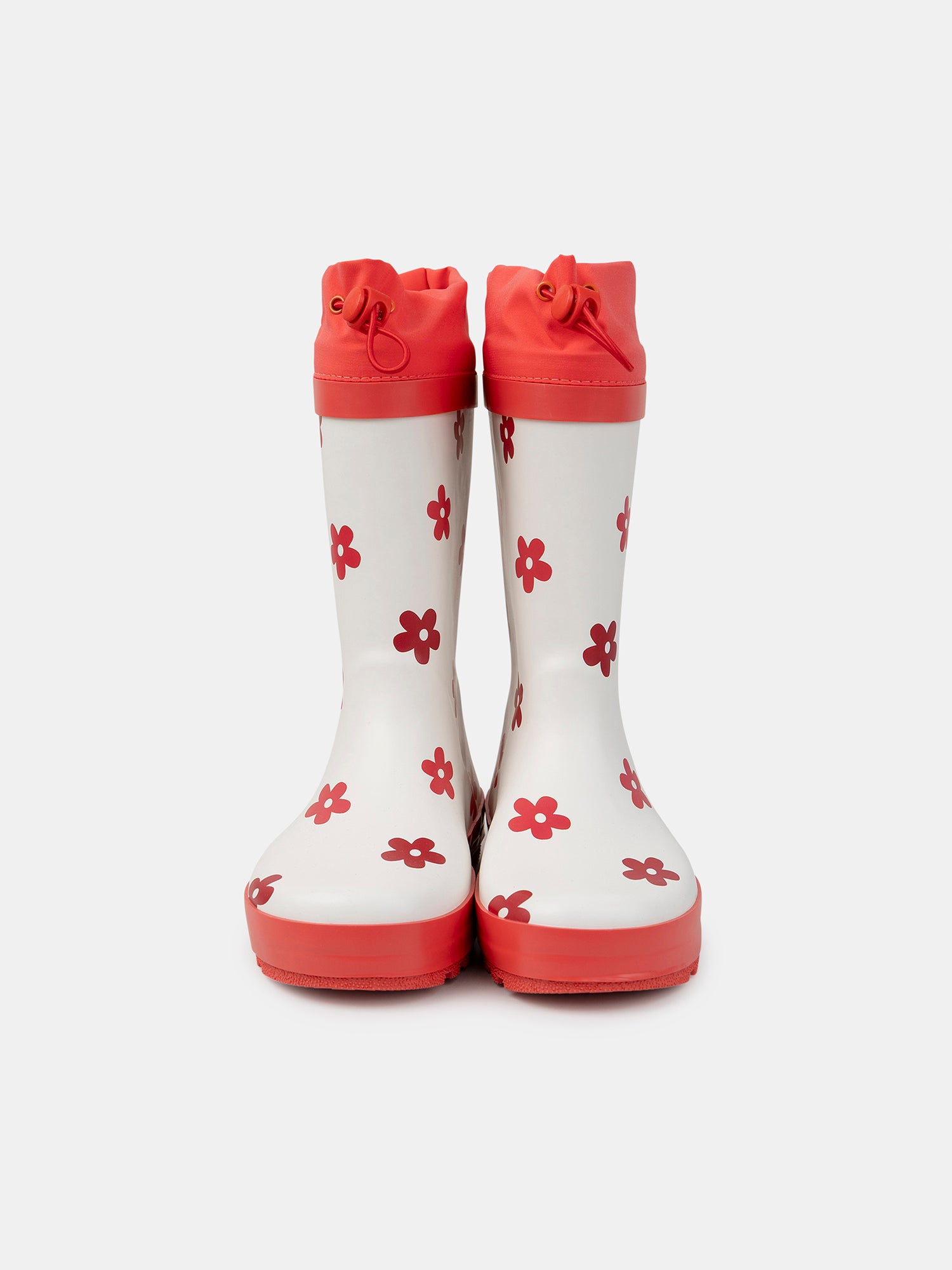 Weiße und rote Gummistiefel mit Blumendruck für Mädchen