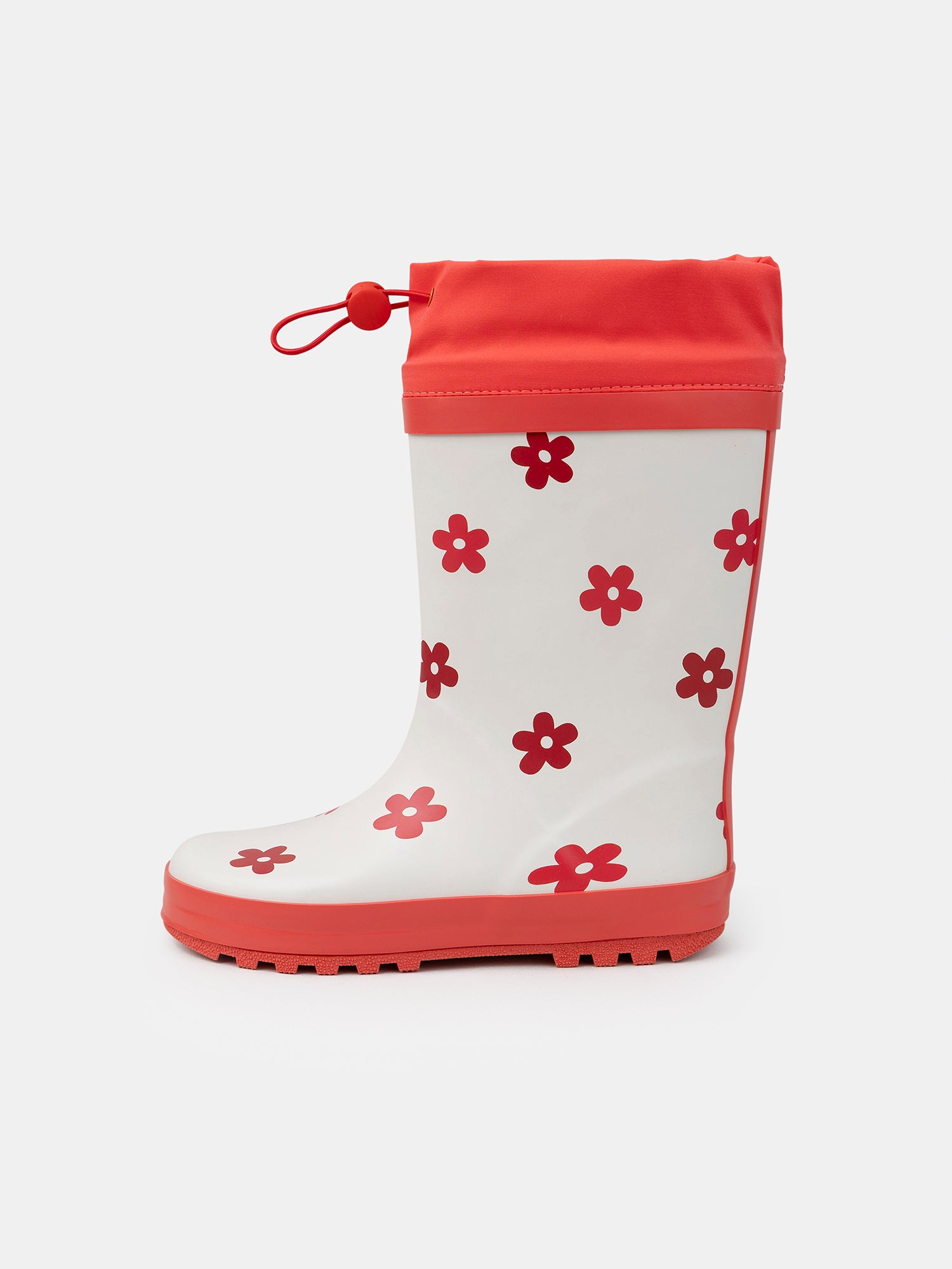 Weiße und rote Gummistiefel mit Blumendruck für Mädchen