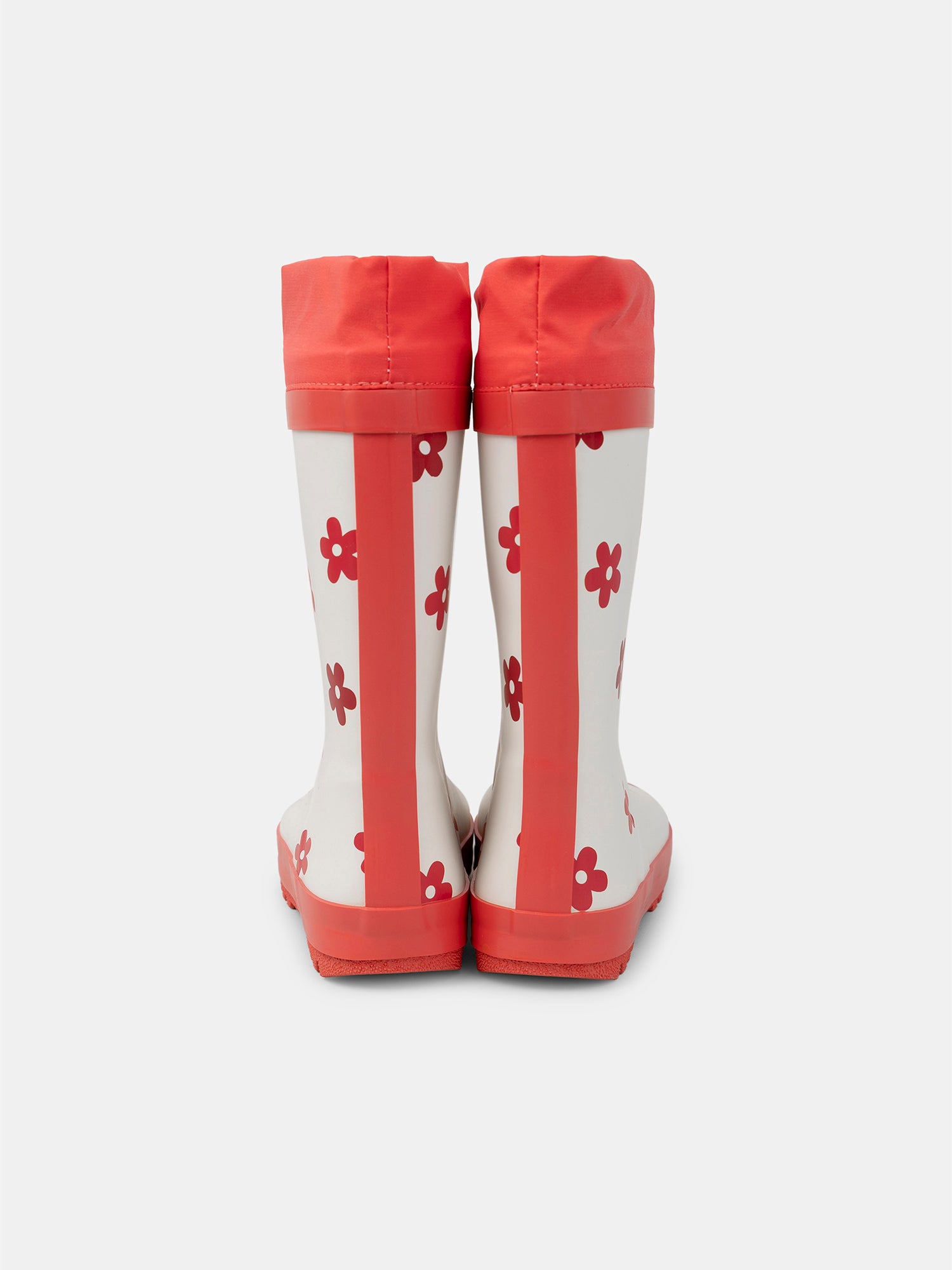 Weiße und rote Gummistiefel mit Blumendruck für Mädchen