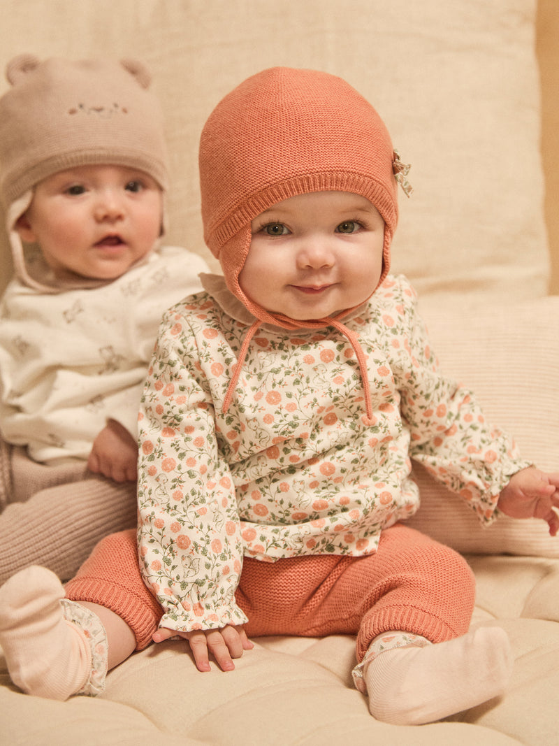 Bonnet rose en tricot à nœud Naissance Fille