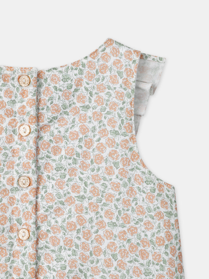 Ensemble combinaison imprimé fleuri + body + bandeau Naissance Fille