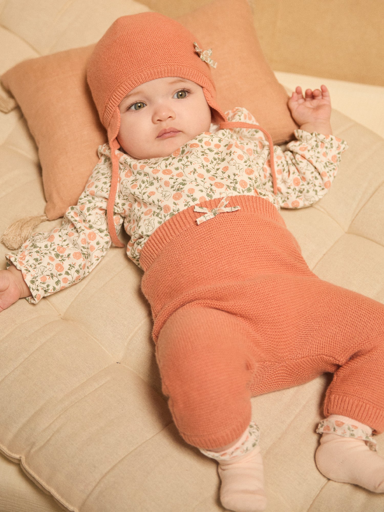 Ensemble sweat imprimé fleuri + legging + chaussettes Naissance Fille