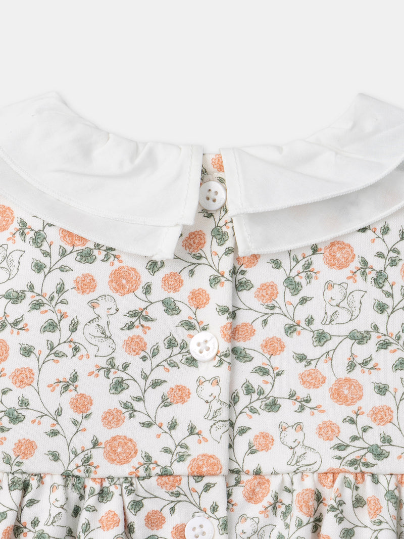 Ensemble robe imprimé fleuri + gilet + collant Naissance Fille