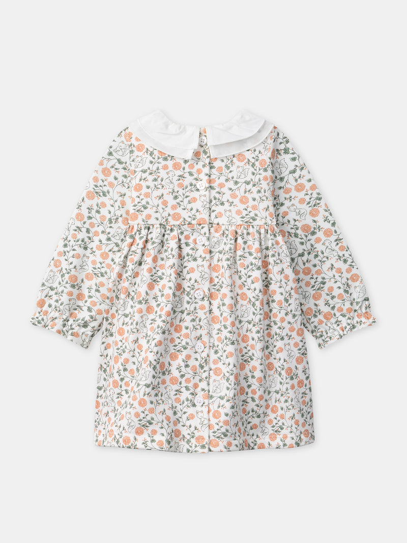 Ensemble robe imprimé fleuri + gilet + collant Naissance Fille