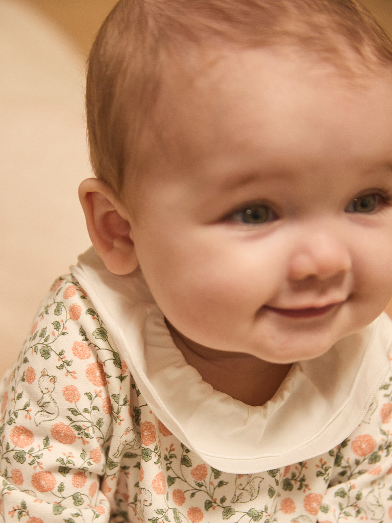 Ensemble robe imprimé fleuri + gilet + collant Naissance Fille