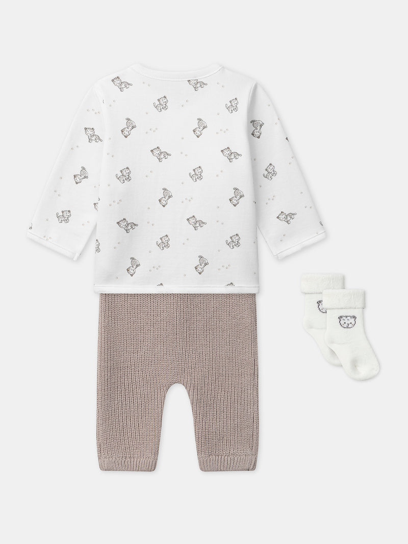 Ensemble brassière imprimé panthère + pantalon + chaussettes Naissance Mixte