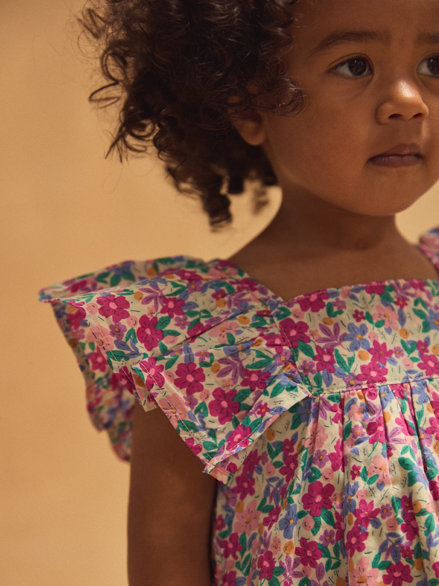 Floral Print Dress and Bloomer with Ruffled Sleeves for Baby Girls