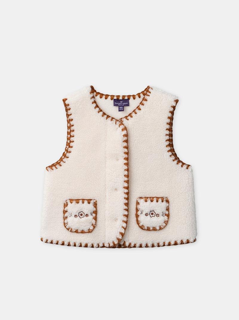 ecrufarbener ärmelloser Cardigan für Mädchen