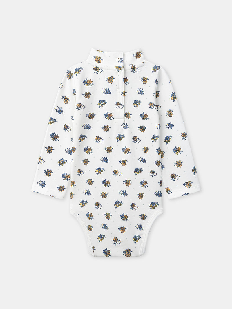 Weißer Body mit Blumenmuster und Babykragen für Mädchen