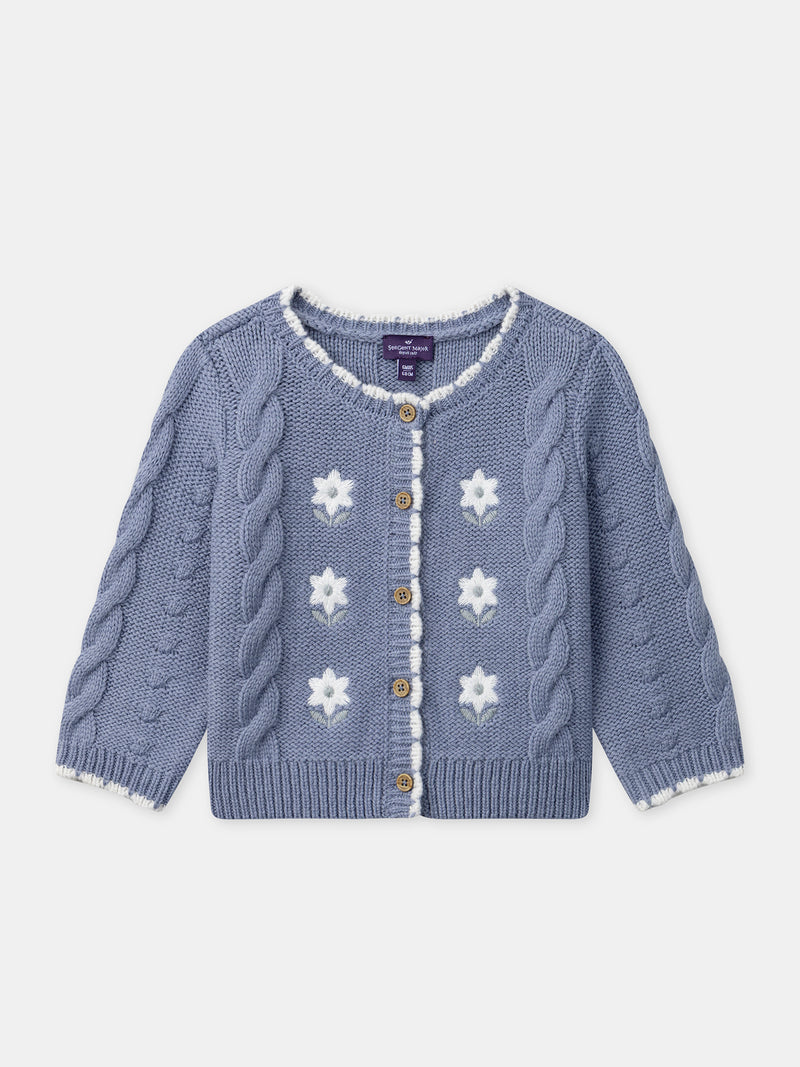 Blauer Cardigan mit Blumenstickerei für Mädchen
