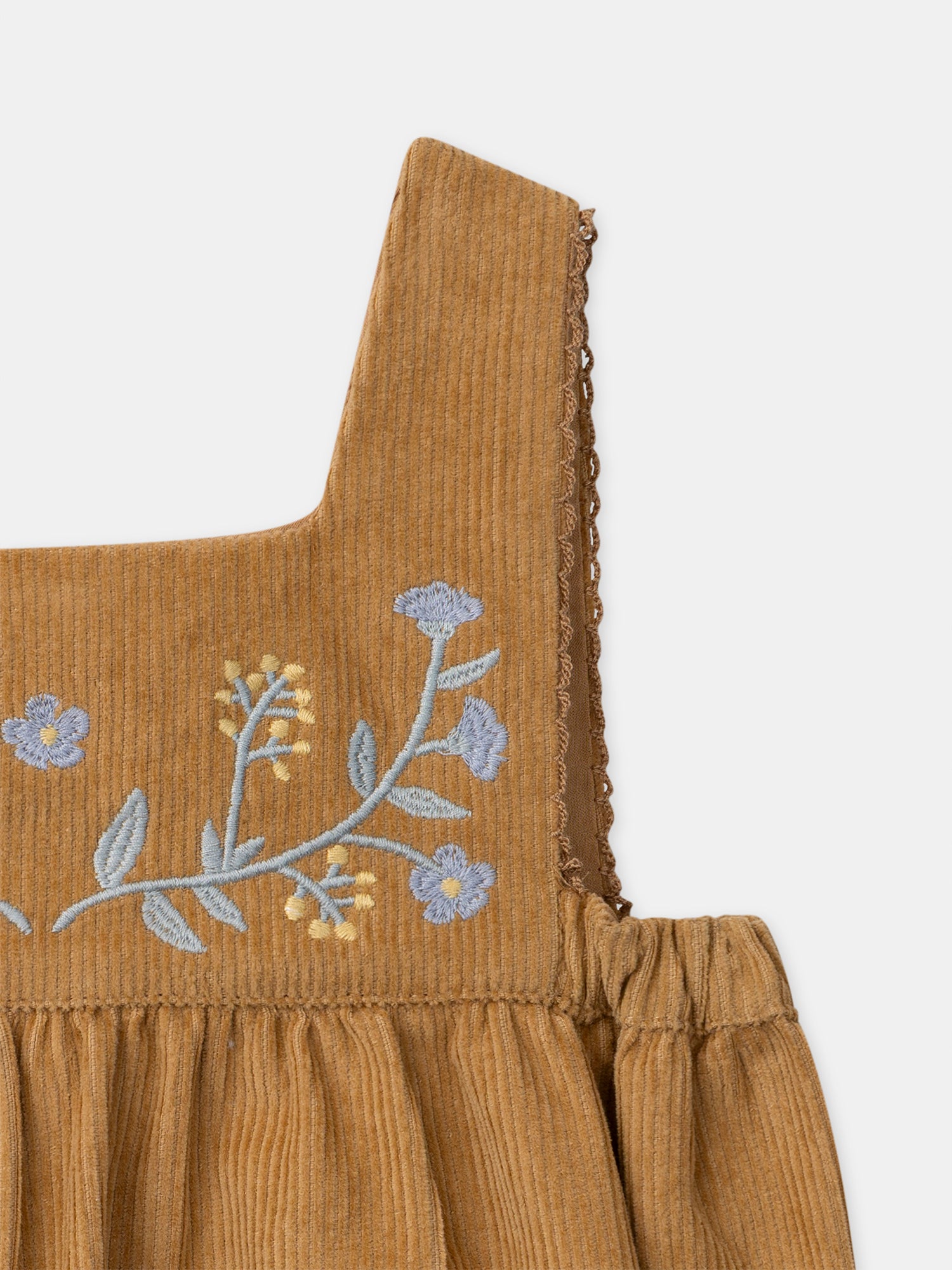 Braunes Kleid aus Samt mit Blumenstickerei für Baby-Mädchen