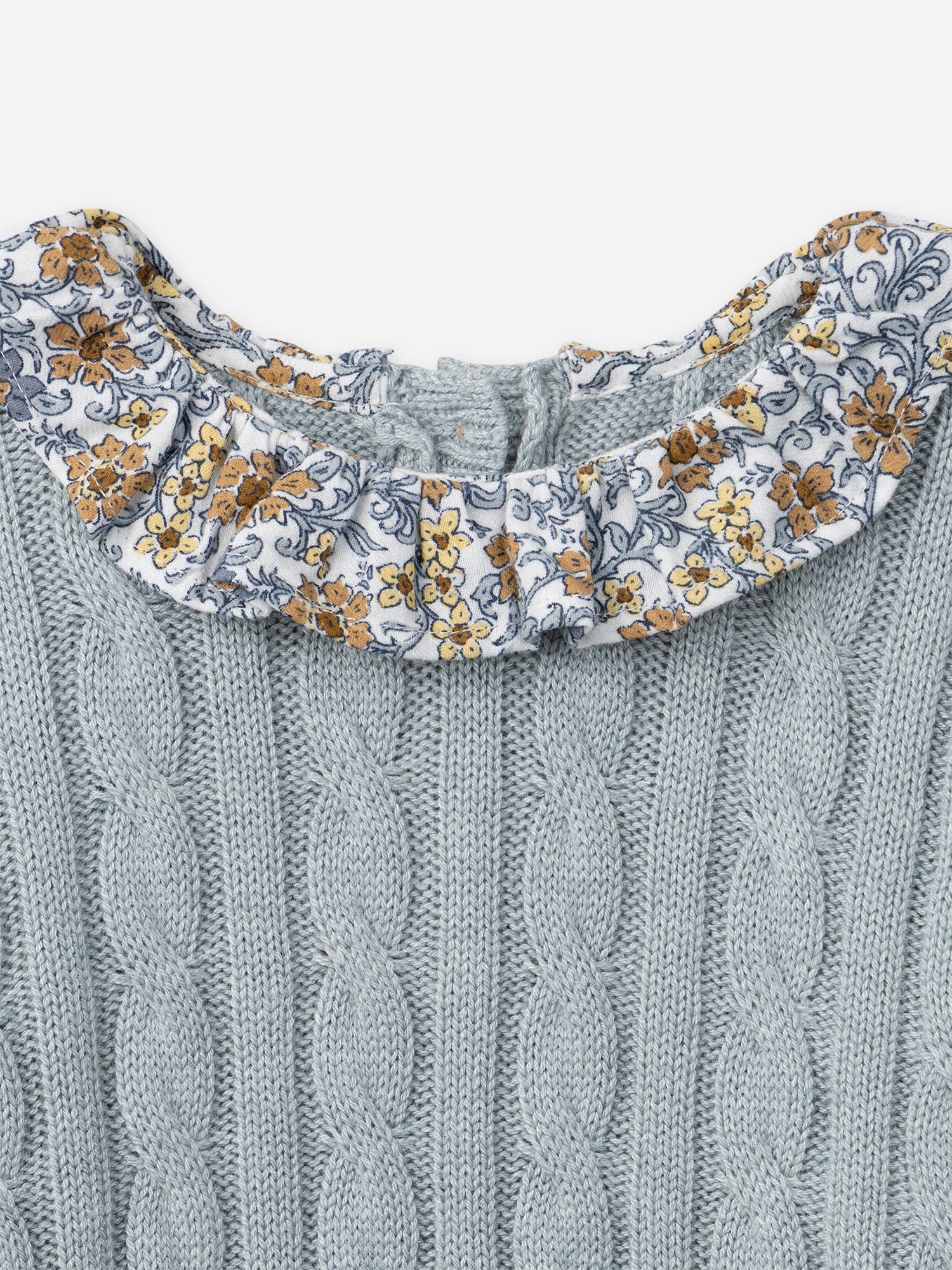 Blau-graues Pullover und Blumenleggings Mädchen