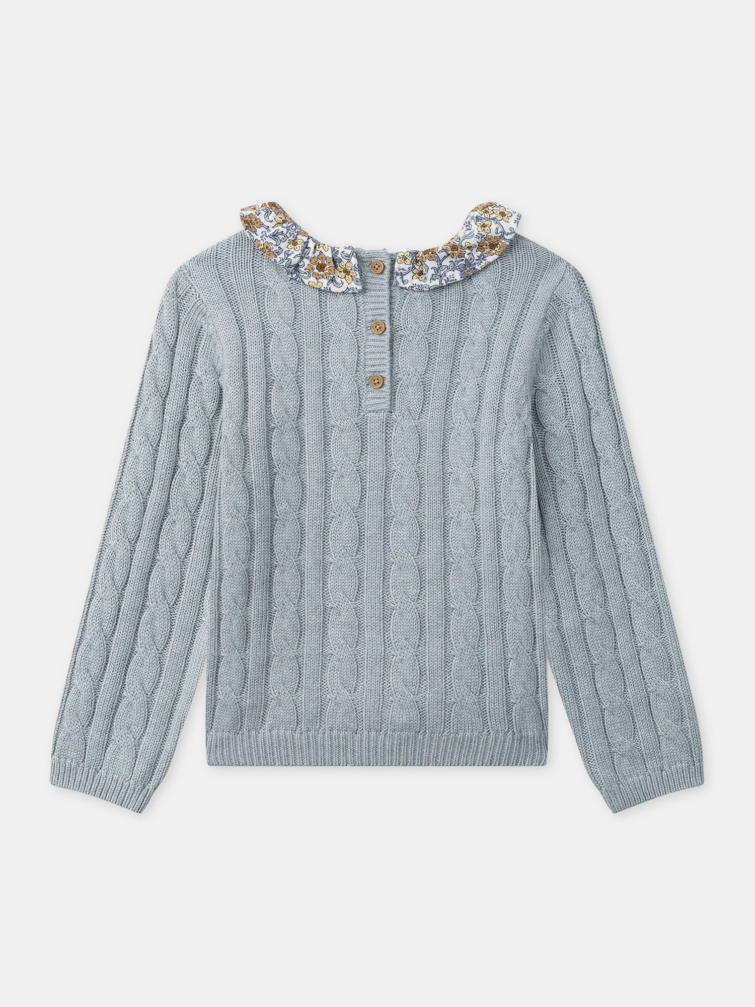 Blau-graues Pullover und Blumenleggings Mädchen