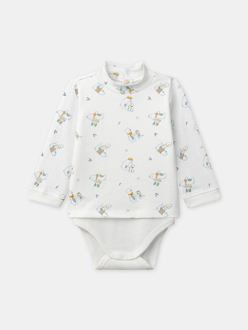 Weißer Babybodys mit Tierdruck und Stehkragen für Jungen