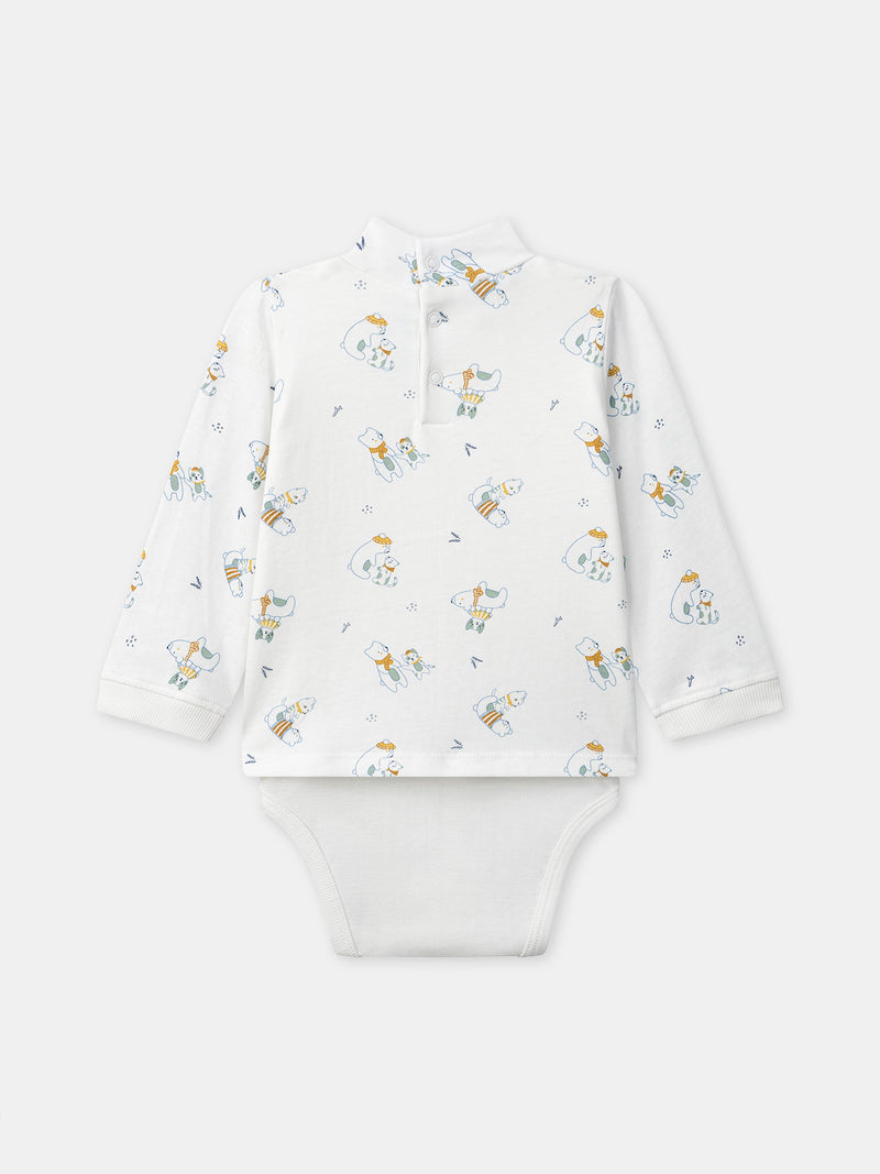 Weißer Babybodys mit Tierdruck und Stehkragen für Jungen