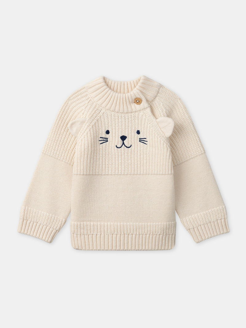 Beige Pullover mit Tiergesicht für Jungen