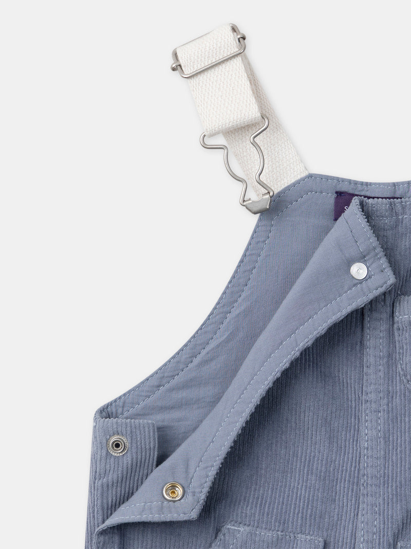 Salopette bleue grisé en velours Bébé Garçon
