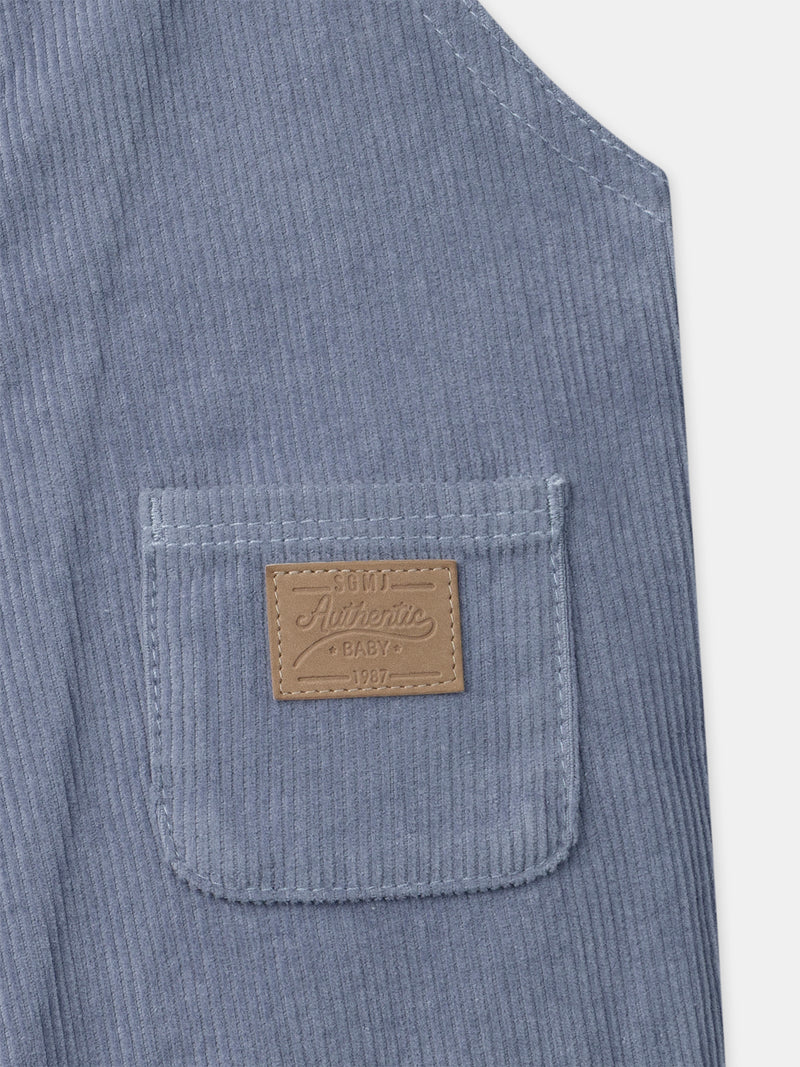 Salopette bleue grisé en velours Bébé Garçon