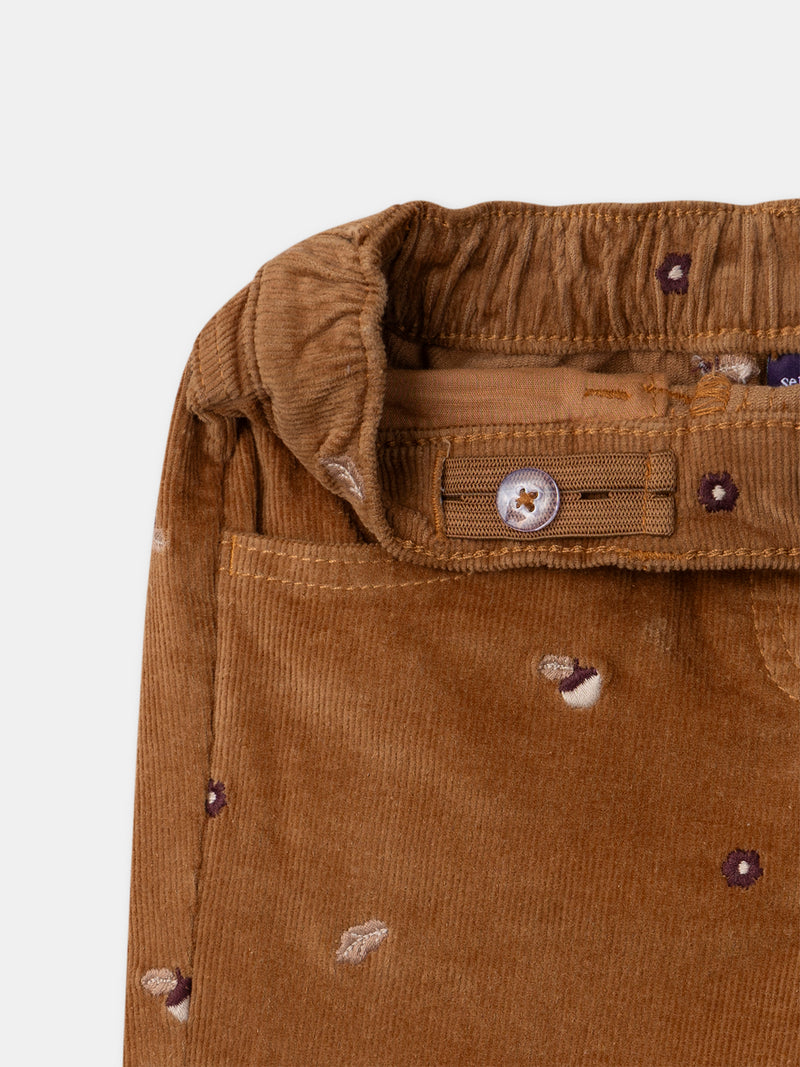 Braune Samthose mit Quastenbestickung für Mädchen