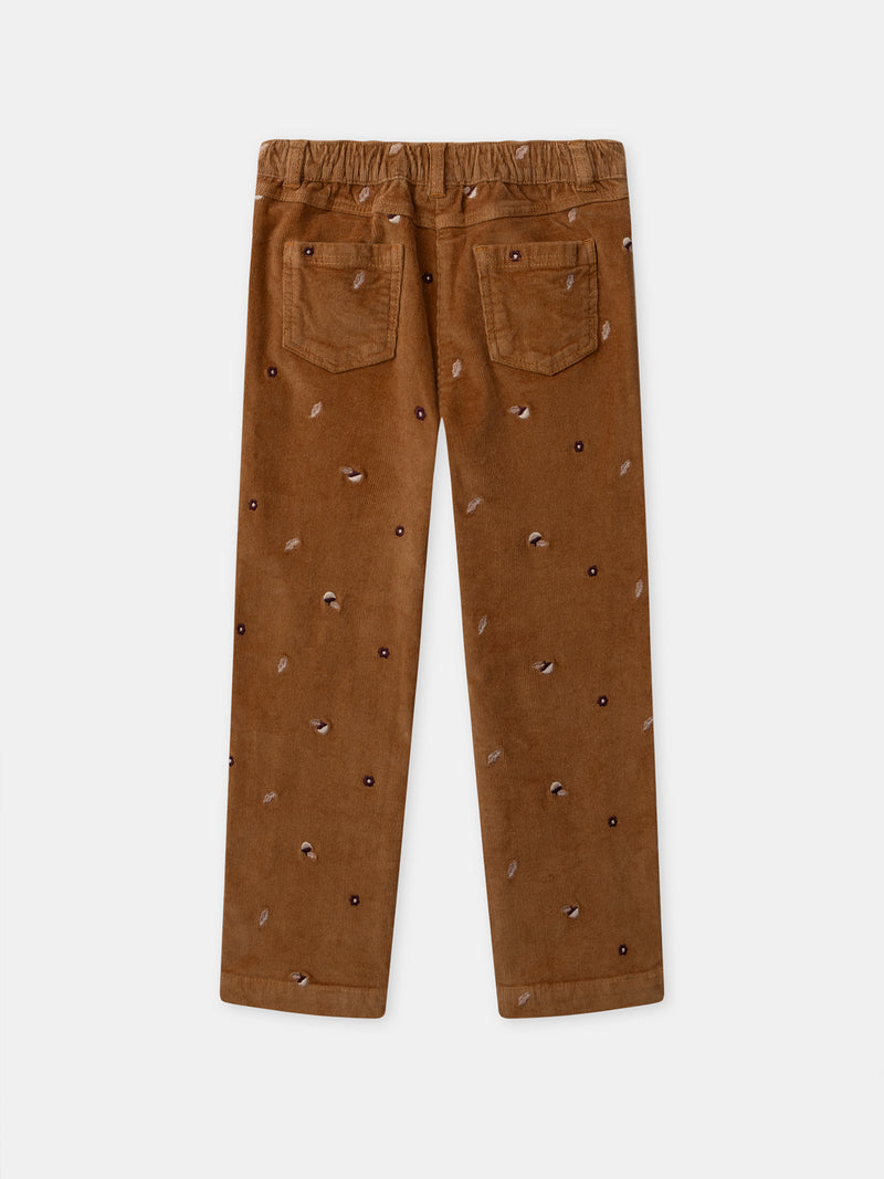 Braune Samthose mit Quastenbestickung für Mädchen