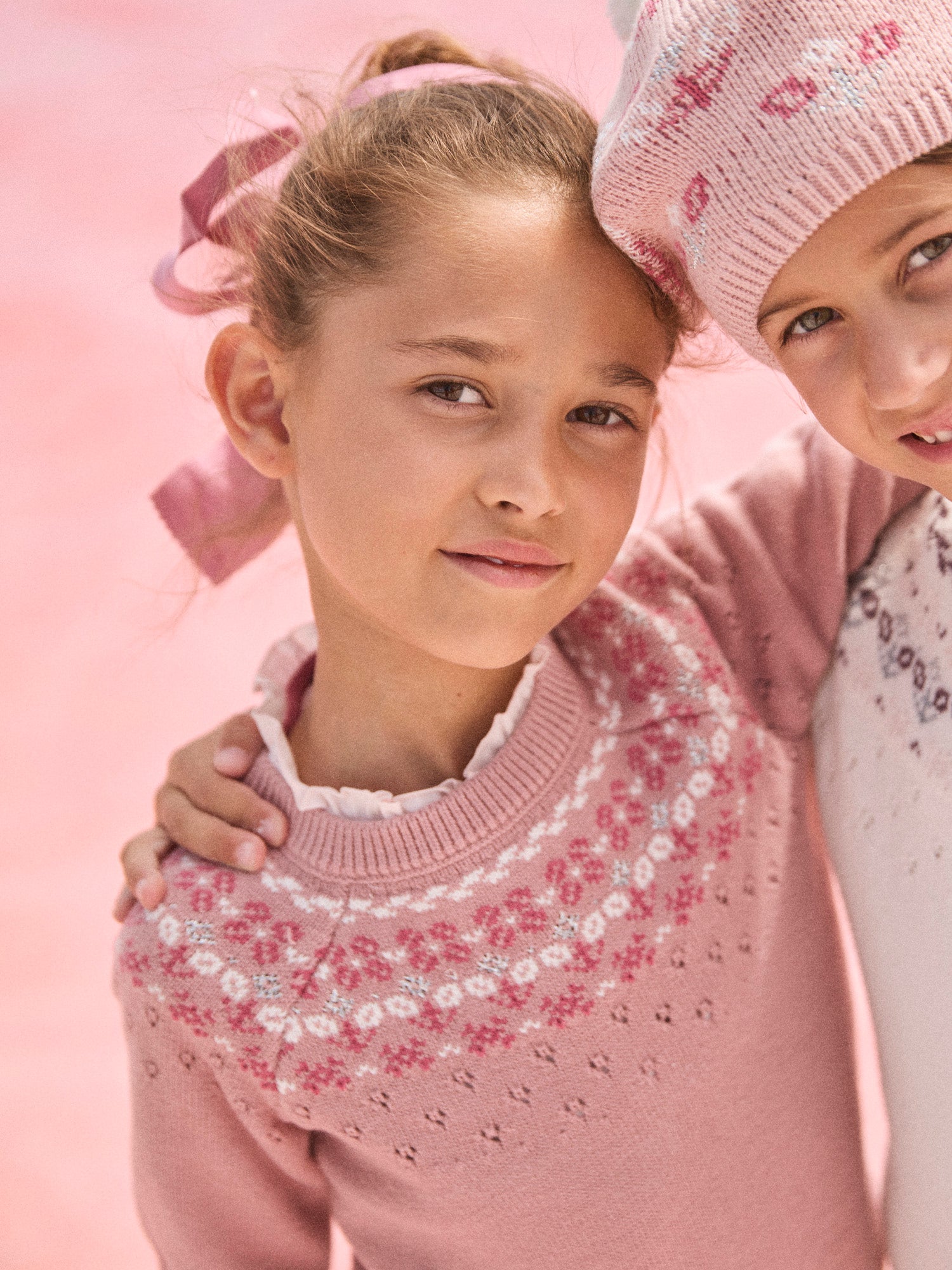 Rosa Jacquard Pullover Mädchen