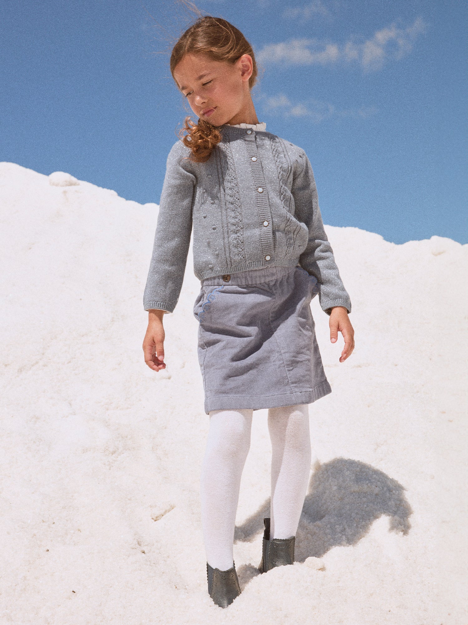 Grau-blauer Cardigan für Mädchen