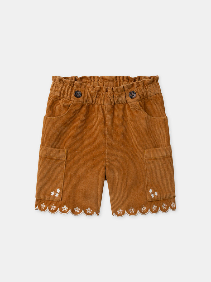 Short marron en velours Fille