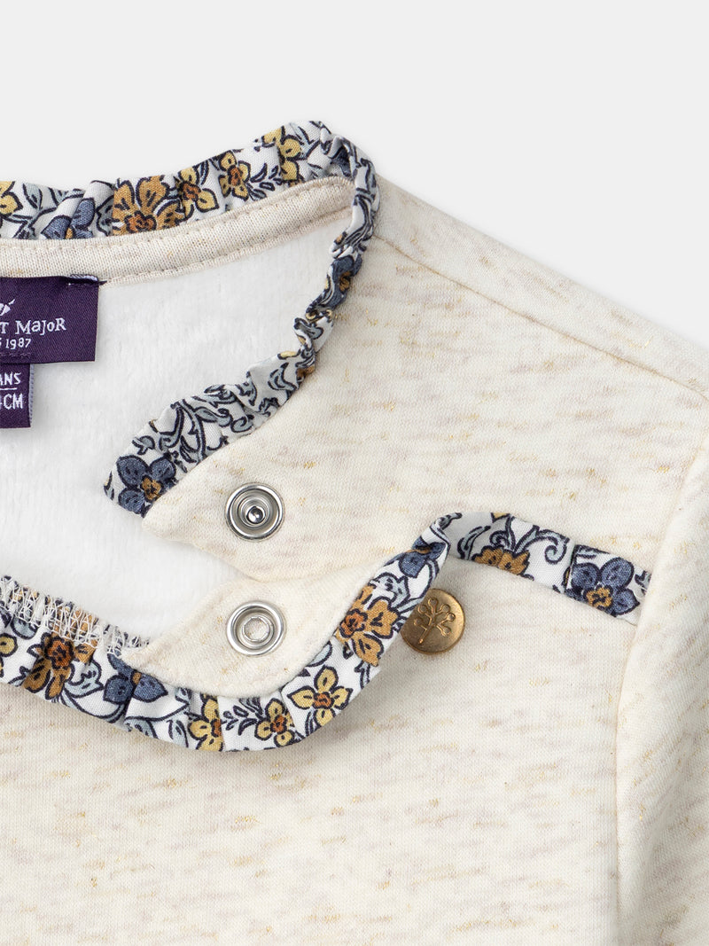 "Ecru Sweatshirt mit ""Jolie Fleur"" Stickerei für Mädchen"