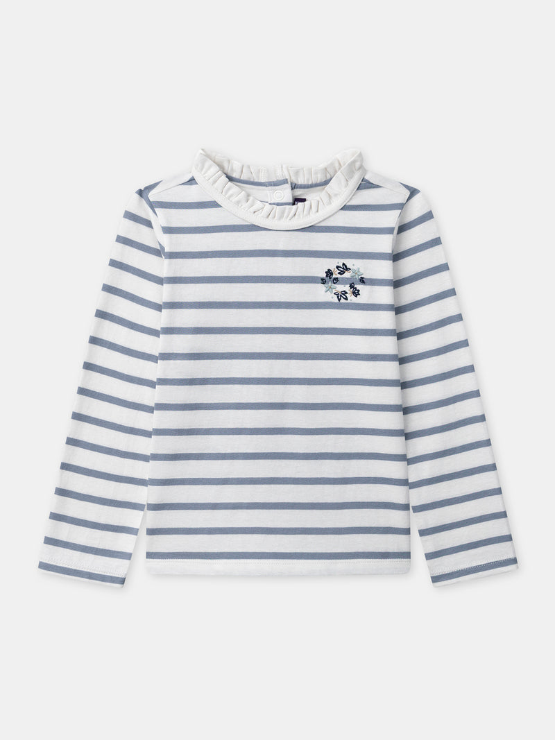 T-shirt à rayures bleues et manches longues Fille