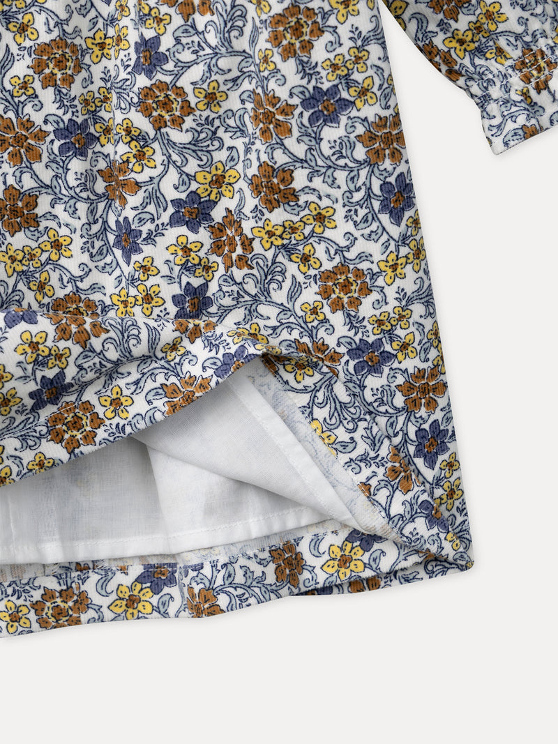 Robe imprimé fleuri à col pétale blanc Fille