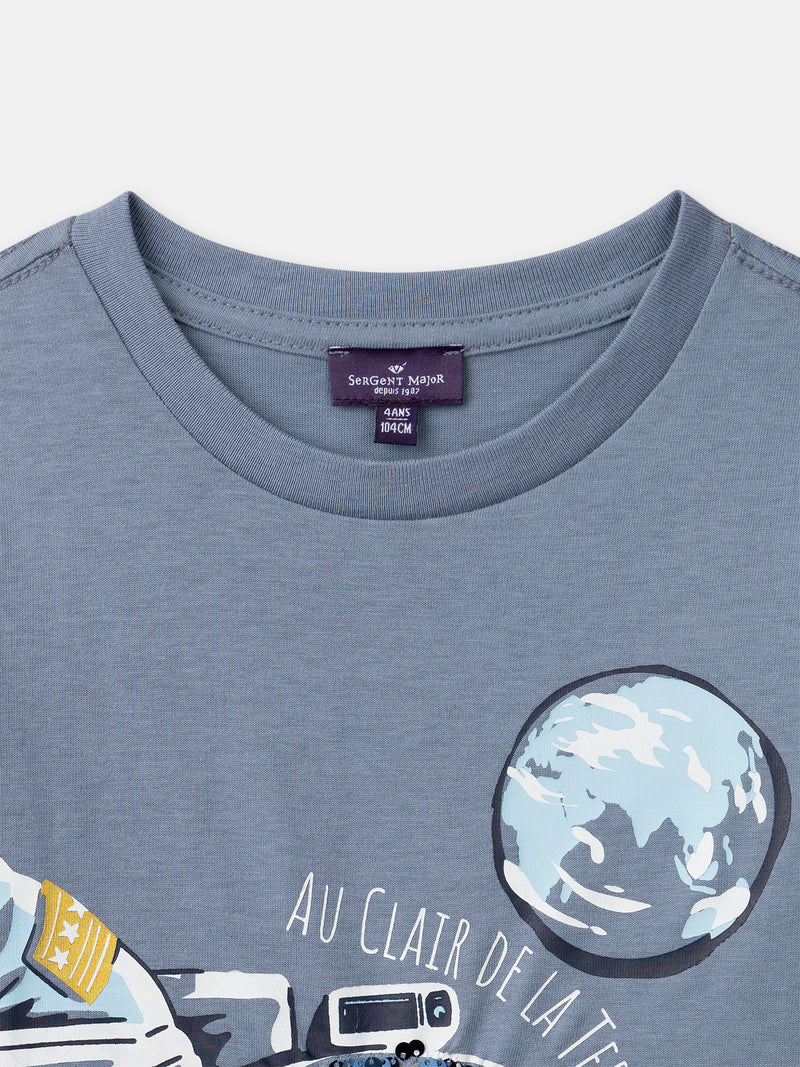 T-shirt gris imprimé astronaute à manches longues Garçon