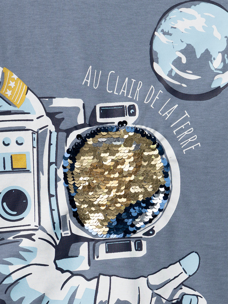 T-shirt gris imprimé astronaute à manches longues Garçon