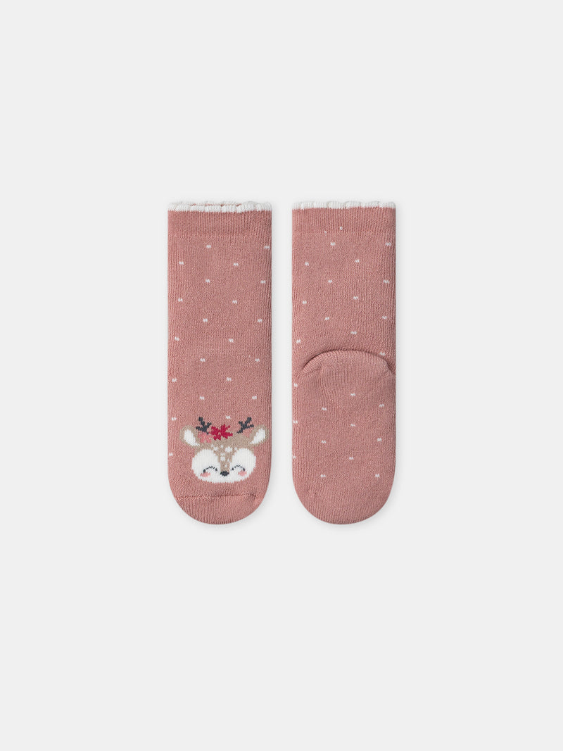 Rosa Socken mit Rehkopf für Mädchen