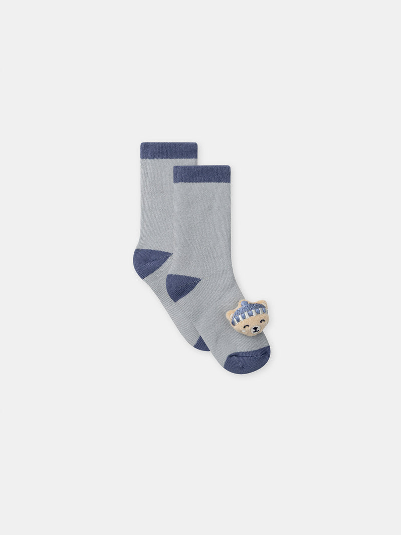 Chaussette bleu grisé avec tête d'ours Bébé Garçon