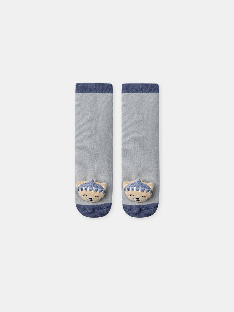 Chaussette bleu grisé avec tête d'ours Bébé Garçon