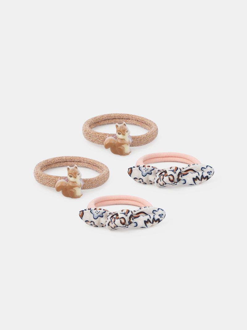 Set aus 2 Paar Hasen- oder Blumenmuster-Haargummis für Mädchen
