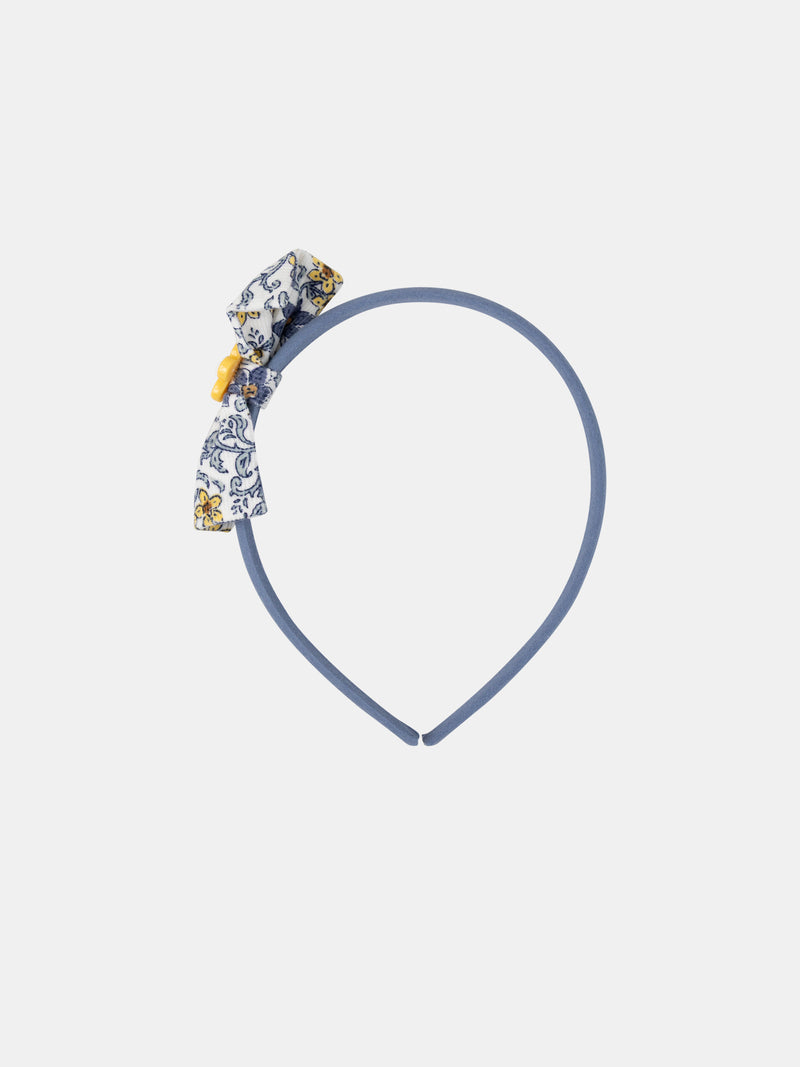 Blaues Stirnband mit Blumendruck und Schleife für Mädchen