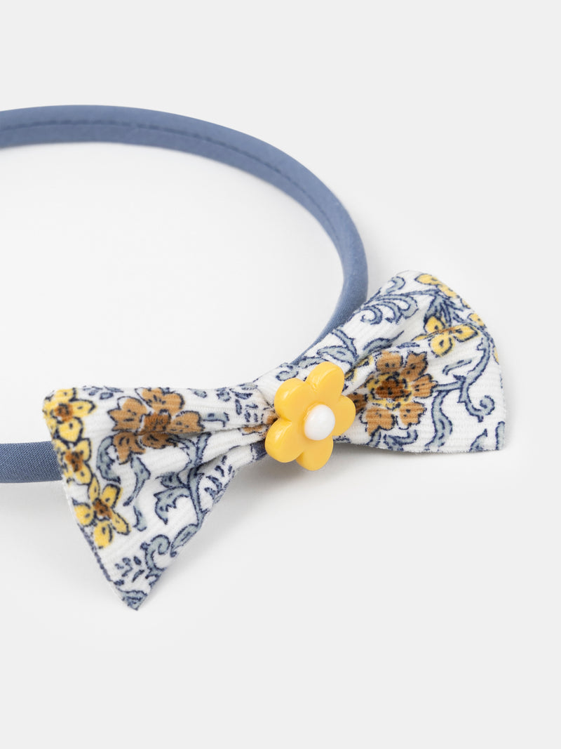 Serre-tête bleu à noeud imprimé fleuri avec fleur Fille
