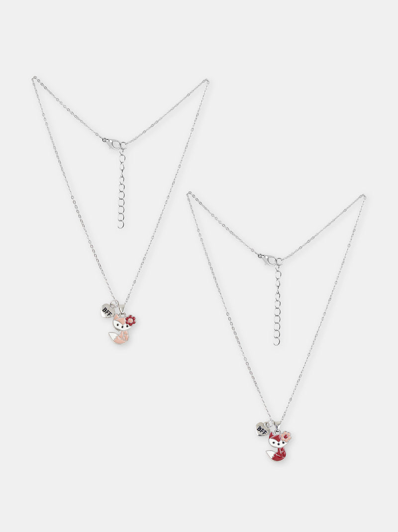 2 silberne Halsketten mit Fuchsanhängern für Mädchen