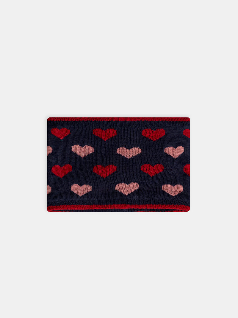 Dunkelblaue Strickschal mit Herzmotiv für Mädchen