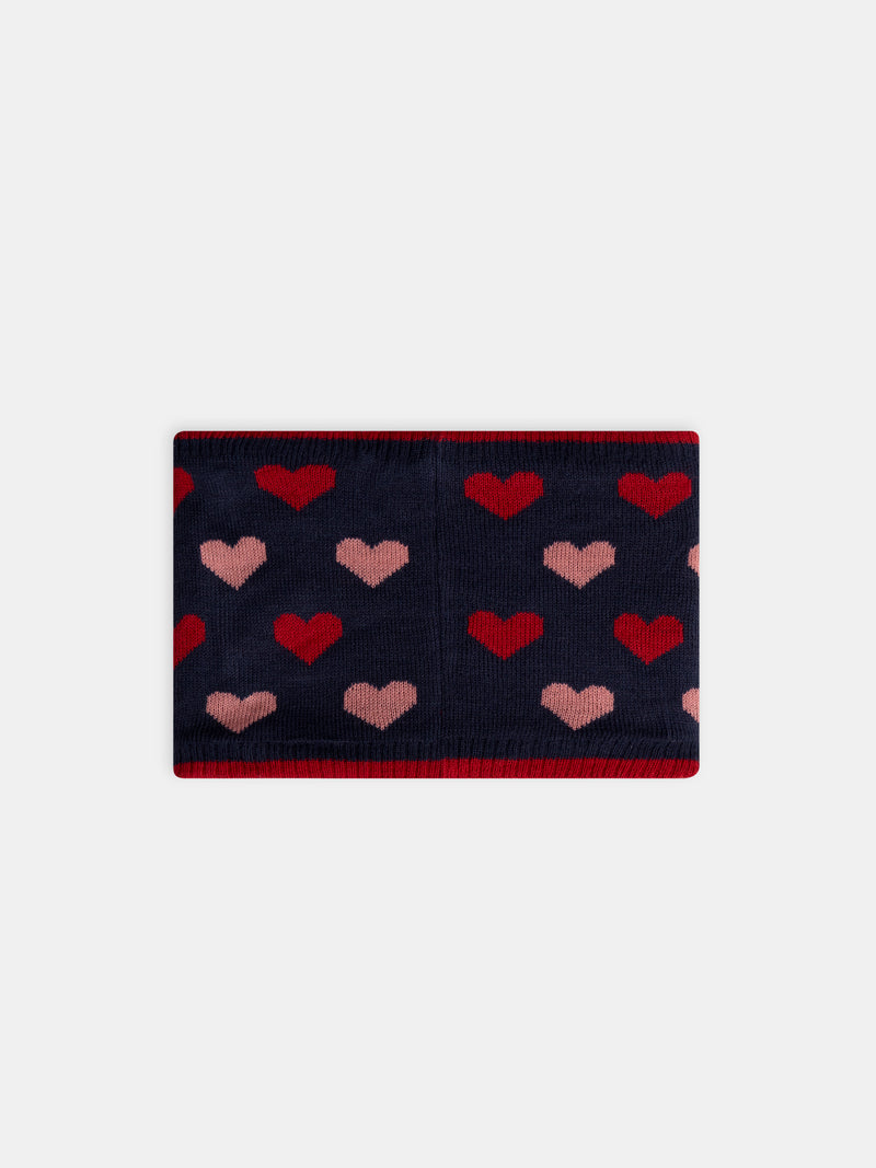 Dunkelblaue Strickschal mit Herzmotiv für Mädchen