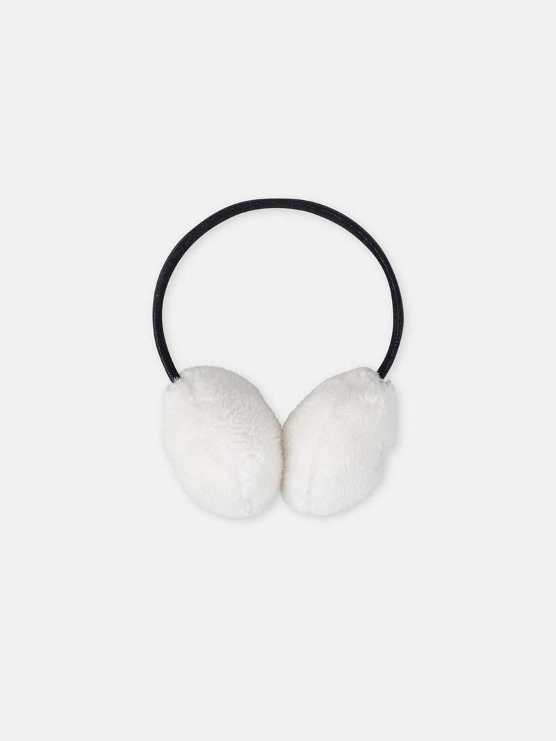 Ecru Ohrenwärmer mit Hundestickerei für Mädchen