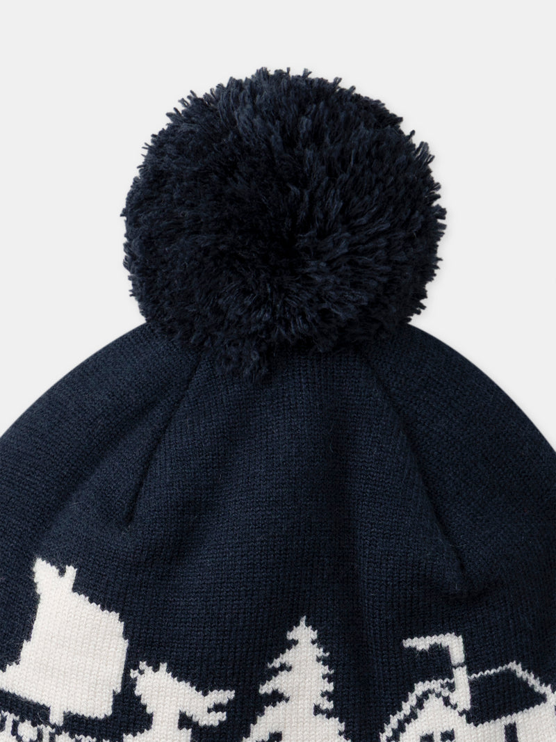 Jungenpomponmütze mit Jacquard-Muster