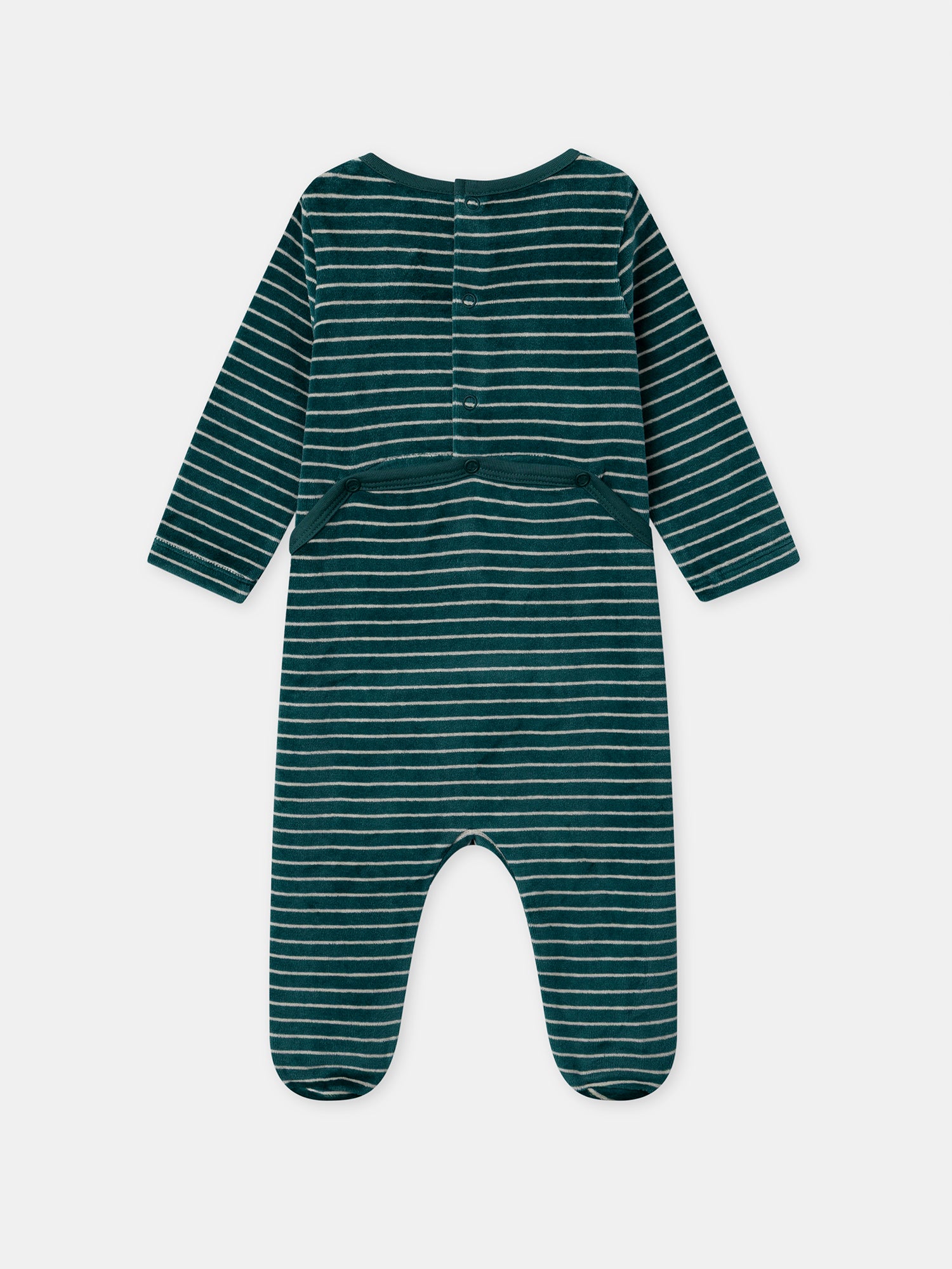 Grüner Samtschlafanzug mit Streifen und Pilzstickerei für Baby Junge