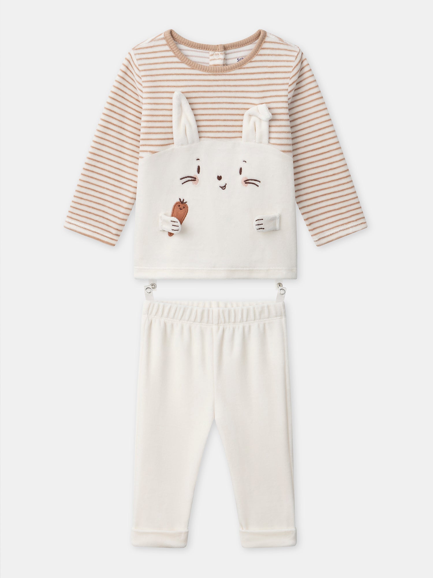 Ecru gestreifter Pyjama mit Hase für Baby Junge