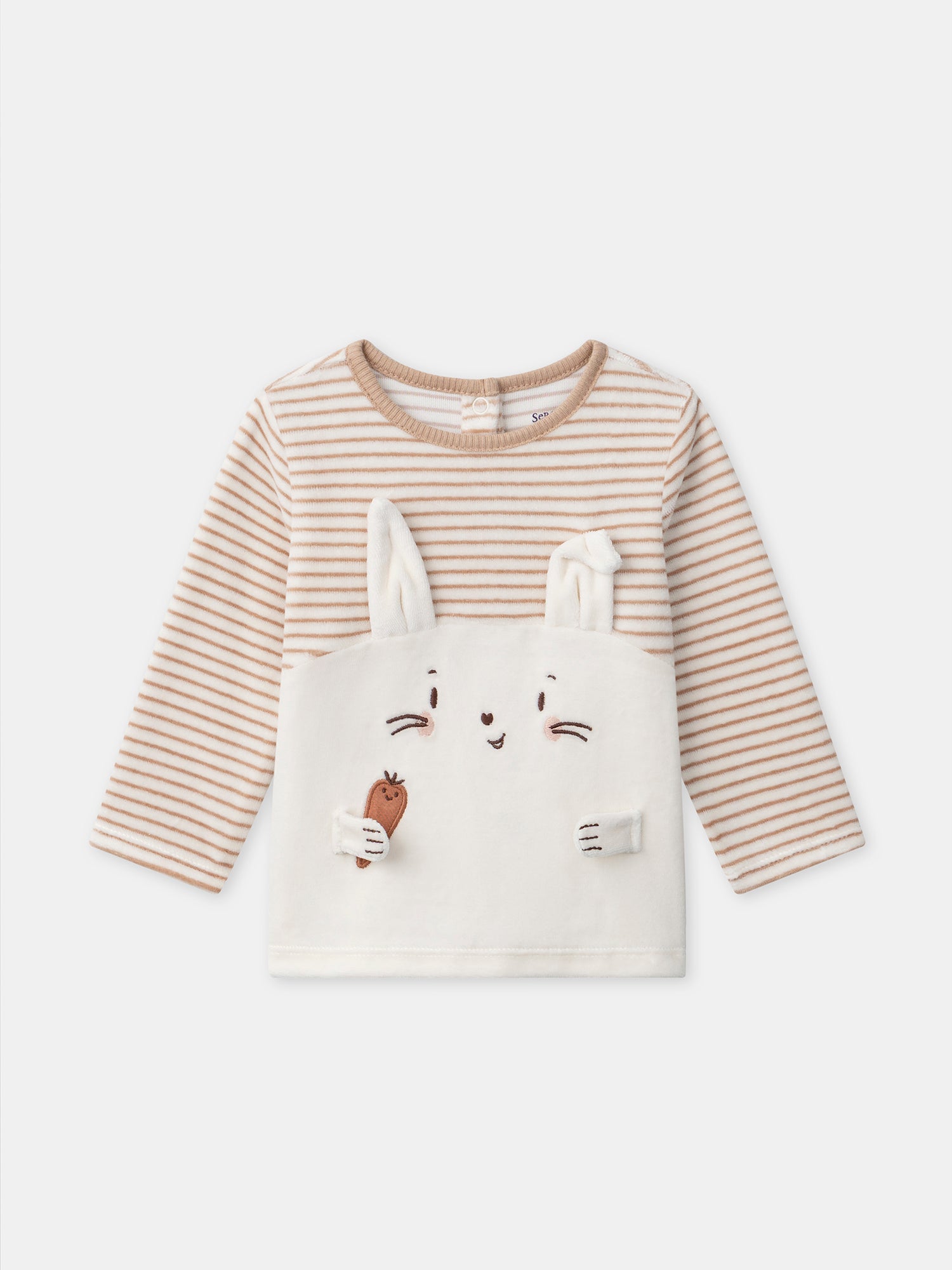 Ecru gestreifter Pyjama mit Hase für Baby Junge