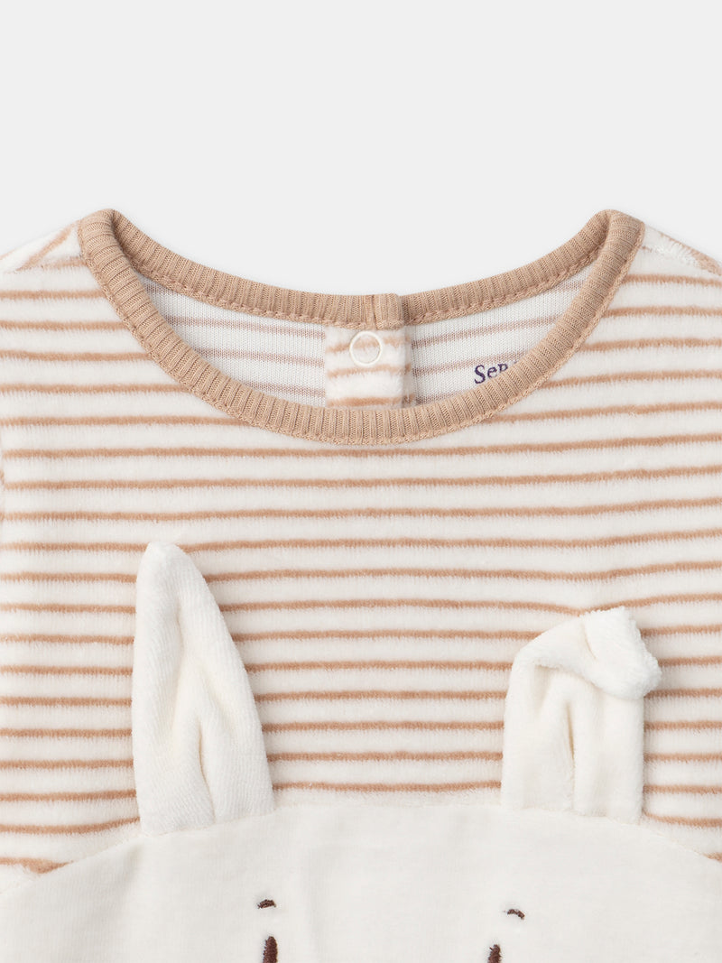 Pyjama écru à rayures et lapin Bébé Garçon