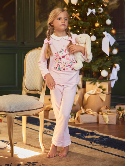 Rosa Velour Pyjama für Mädchen