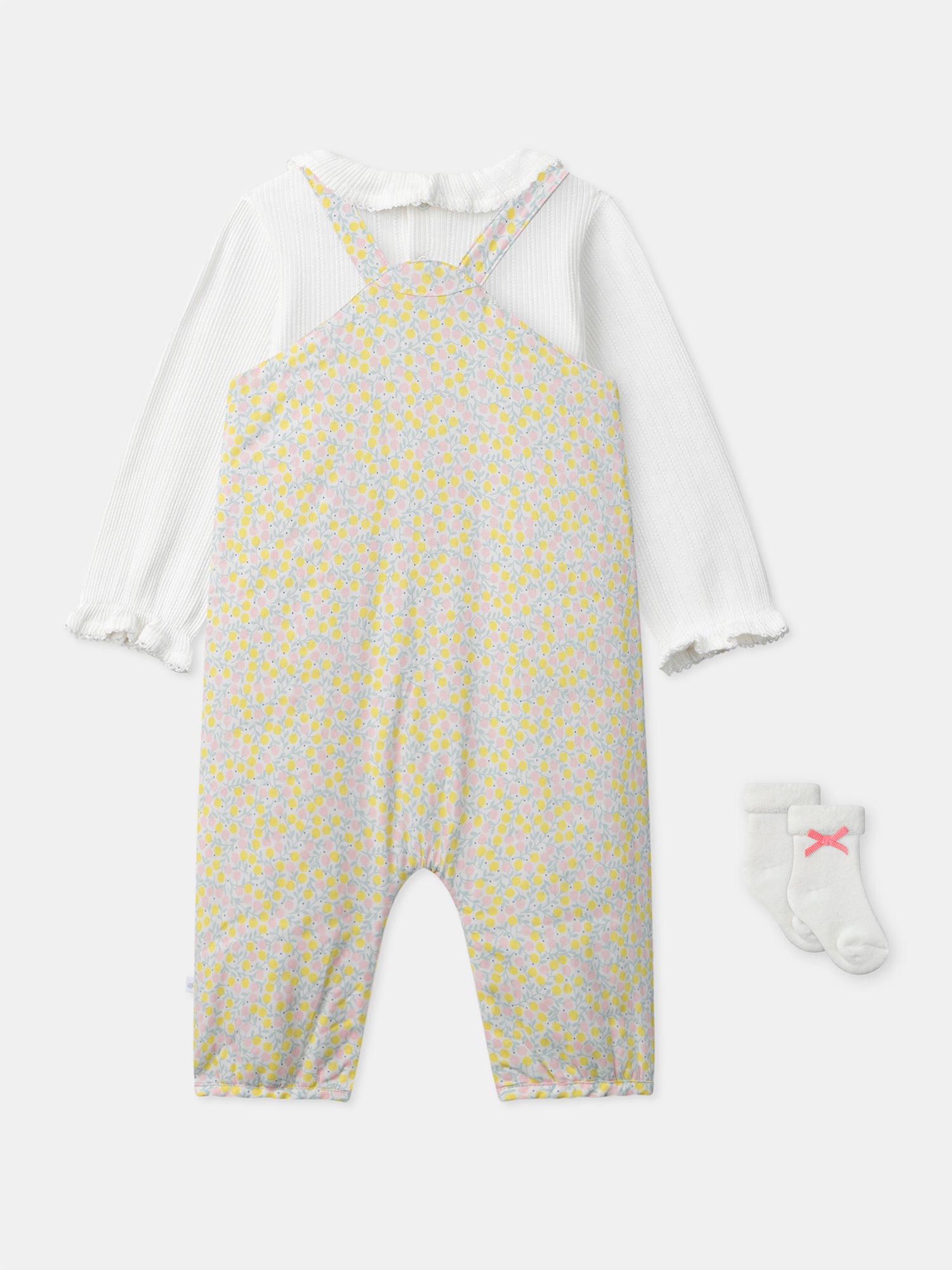 Blumiges Set: Kombi + Ecru Body + Socken mit Schleife Geburts Mädchen